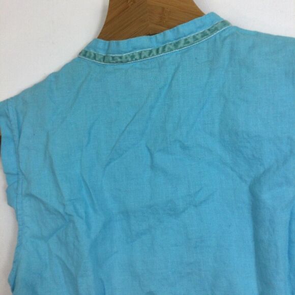 Richard Malcolm Irish Linen Sleeveless Crew Neck Button Up Blouse Top Blue Med - Picture 9 of 12